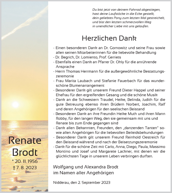Traueranzeige von Renate Brodt von Wetterauer Zeitung