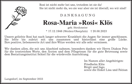 Traueranzeige von Rosa-Maria Rosa-Maria von Licher Wochenblatt