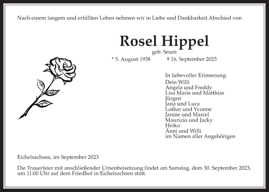Traueranzeige von Rosel Hippel von Kreis-Anzeiger