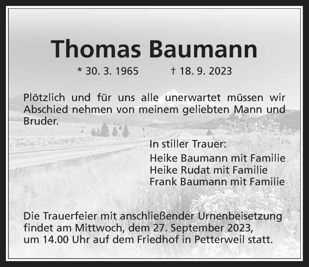  Traueranzeige für Thomas Baumann vom 21.09.2023 aus Bad Vilbel/Karben