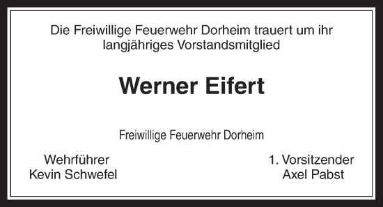 Traueranzeige von Werner Eifert von Wetterauer Zeitung
