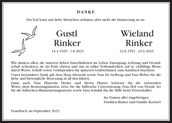 Traueranzeige von Wieland Rinker von Kreis-Anzeiger