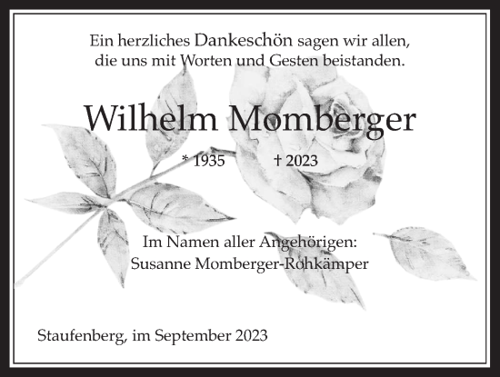 Traueranzeige von Wilhelm Momberger von Giessener Anzeiger, Giessener Allgemeine, Alsfelder Allgemeine
