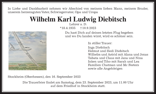 Traueranzeige von Wilhelm Karl Ludwig Diebitsch von Kreis-Anzeiger