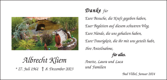 Traueranzeige von Albrecht Kliem von Bad Vilbel/Karben