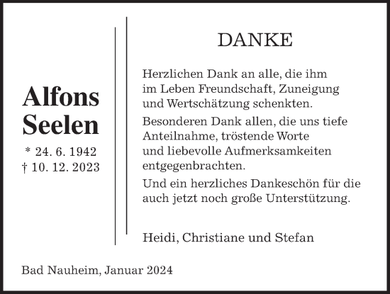 Traueranzeige von Alfons Seelen von Wetterauer Zeitung