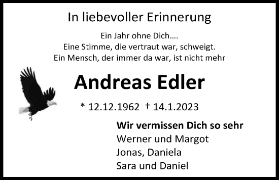 Traueranzeige von Andreas Edler von Giessener Anzeiger, Giessener Allgemeine, Alsfelder Allgemeine