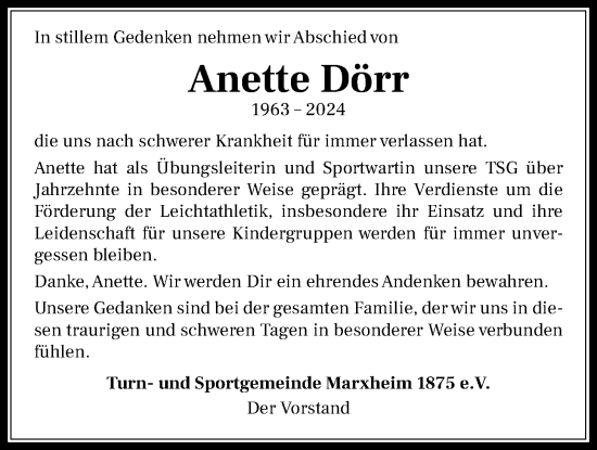 Traueranzeige von Anette Dörr 