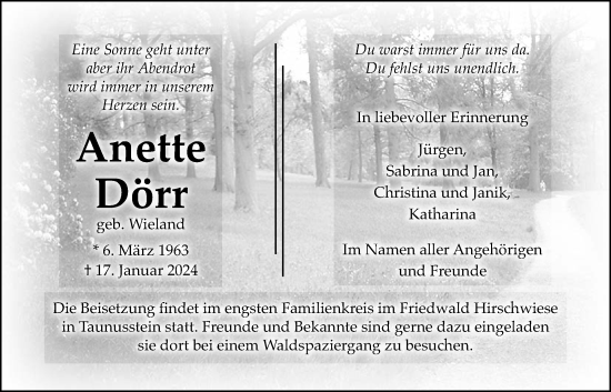 Traueranzeige von Anette Dörr 