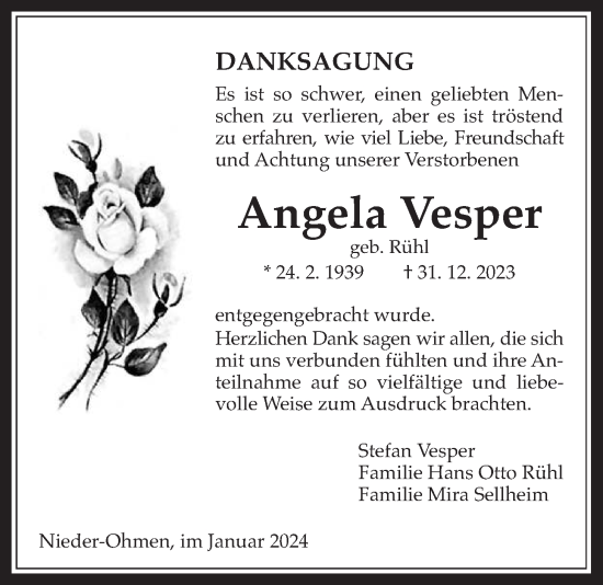 Traueranzeige von Angela Vesper von Mücker Stimme