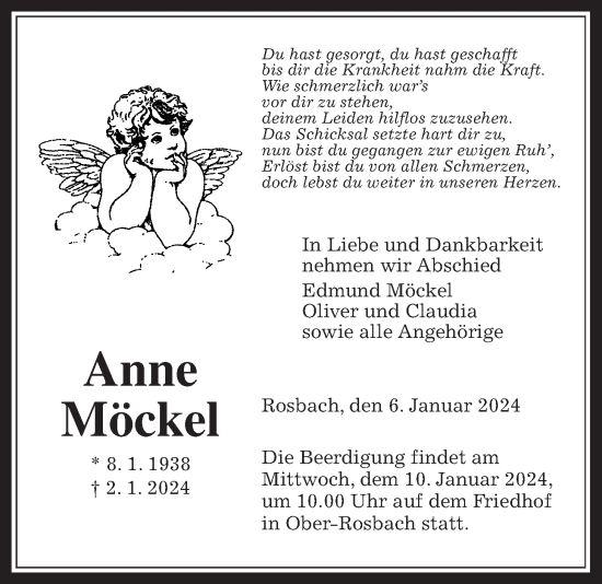 Traueranzeige von Anne Möckel von Wetterauer Zeitung