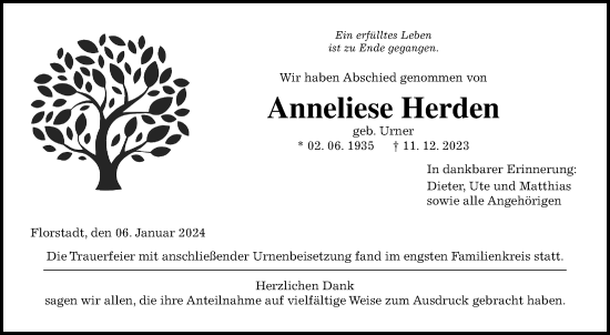 Traueranzeige von Anneliese Herden von Wetterauer Zeitung