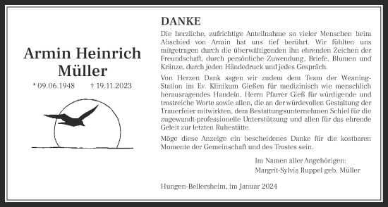 Traueranzeige von Armin Heinrich Müller von Licher Wochenblatt, Licher Wochenblatt