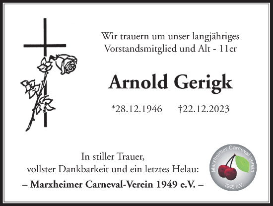 Traueranzeige von Arnold Gerigk 