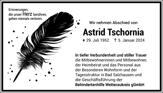 Traueranzeige von Astrid Tschornia von Kreis-Anzeiger