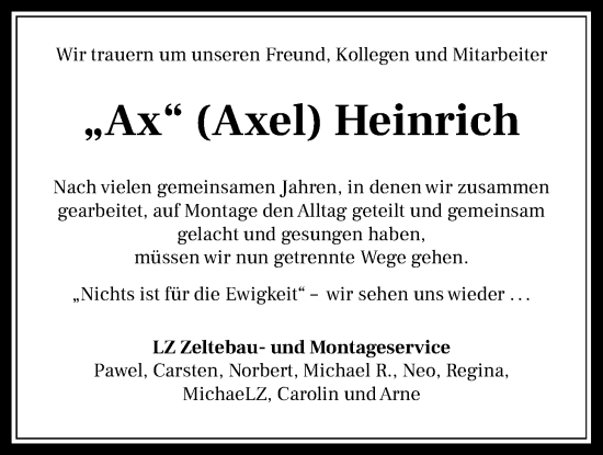 Traueranzeige von Axel Heinrich von Kreis-Anzeiger