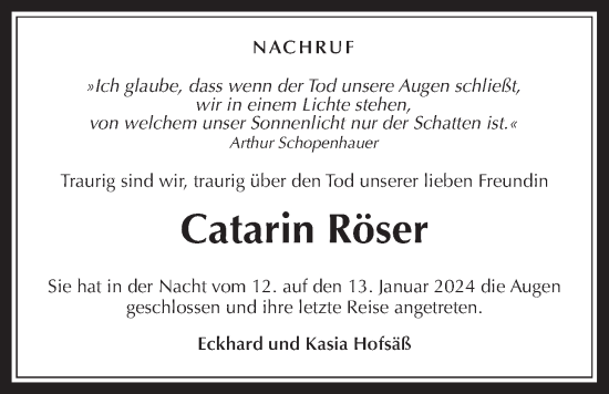 Traueranzeige von Catarin Röser 