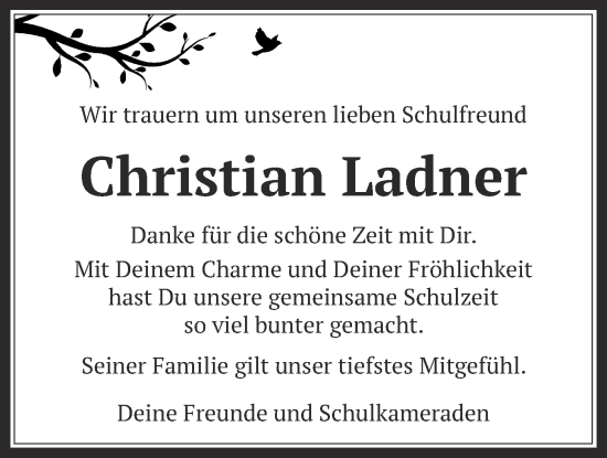Traueranzeige von Christian Ladner von Kreis-Anzeiger