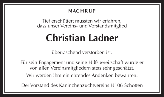Traueranzeige von Christian Ladner von Kreis-Anzeiger