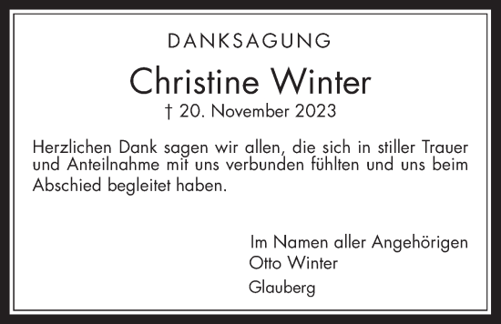 Traueranzeige von Christine Winter von Kreis-Anzeiger