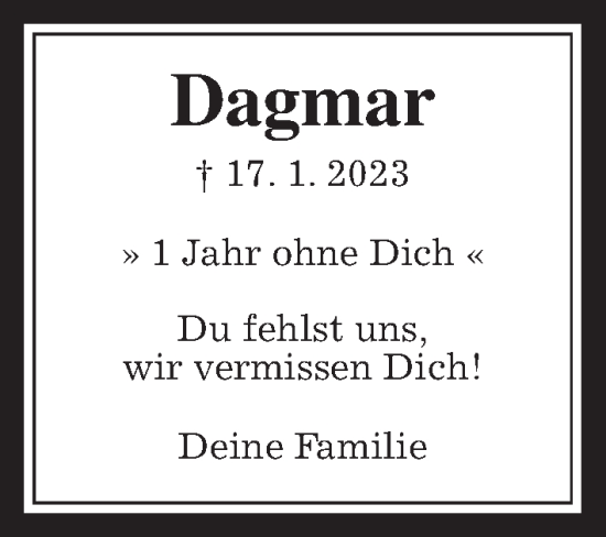 Traueranzeige von Dagmar Köhler von Kreis-Anzeiger