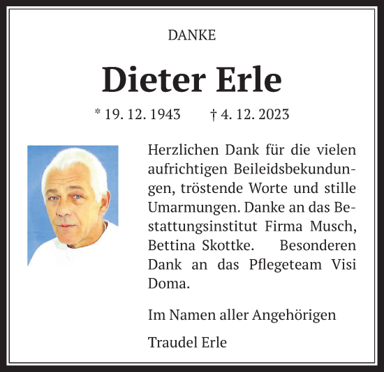 Traueranzeige von Dieter Erle von Wetterauer Zeitung