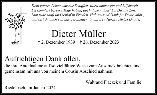 Traueranzeige von Dieter Müller von Usinger Anzeiger