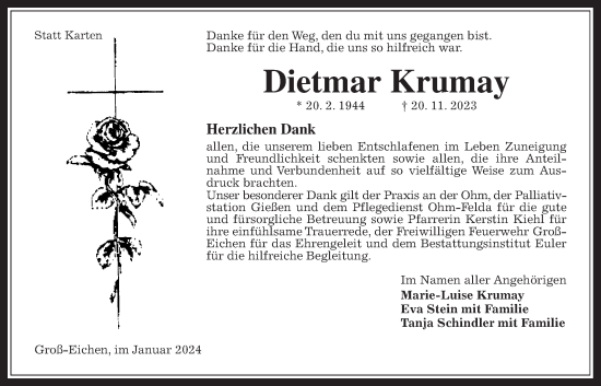 Traueranzeige von Dietmar Krumay von Mücker Stimme, Mücker Stimme