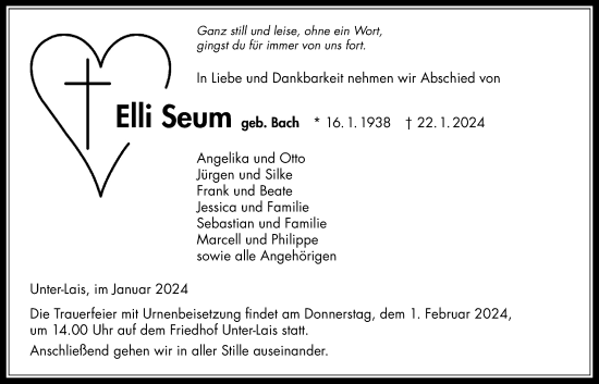Traueranzeige von Elli Seum von Kreis-Anzeiger