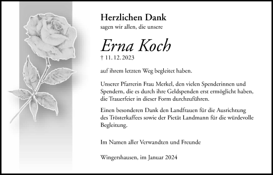 Traueranzeige von Erna Koch von Kreis-Anzeiger
