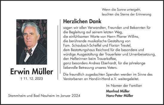 Traueranzeige von Erwin Müller von Wetterauer Zeitung, Kreis-Anzeiger