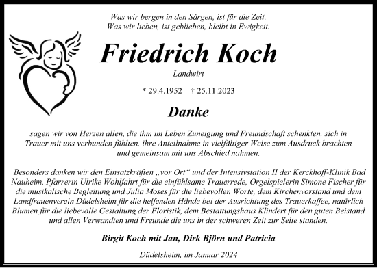 Traueranzeige von Friedrich Koch von Kreis-Anzeiger, Wetterauer Zeitung