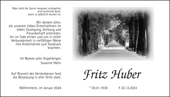 Traueranzeige von Fritz Huber von Wetterauer Zeitung
