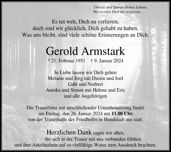 Traueranzeige von Gerold Armstark von Usinger Anzeiger