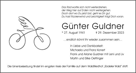 Traueranzeige von Günter Guldner von Wetterauer Zeitung