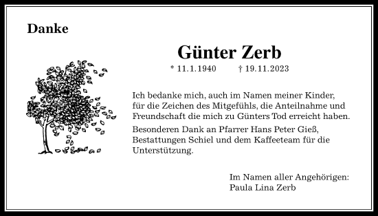 Traueranzeige von Günter Zerb von Licher Wochenblatt