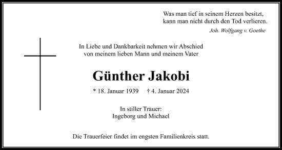 Traueranzeige von Günther Jakobi von Wetterauer Zeitung
