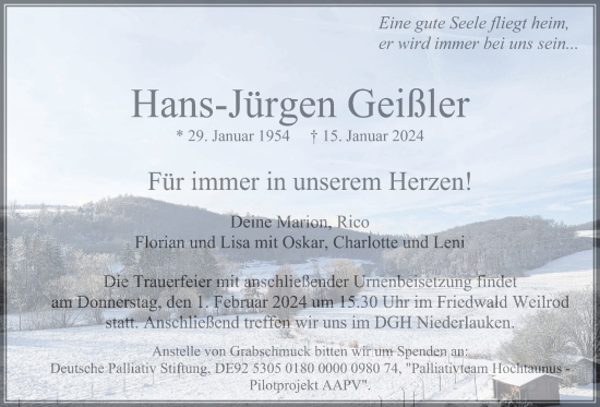 Traueranzeige von Hans-Jürgen Geißler von Usinger Anzeiger