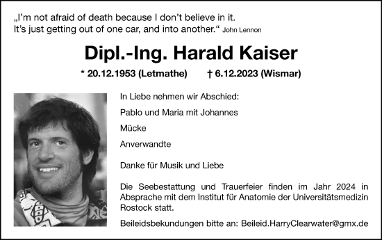 Traueranzeige von Harald Kaiser von Licher Wochenblatt, Licher Wochenblatt