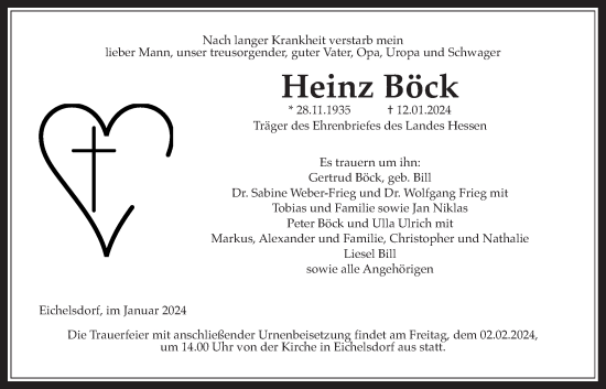 Traueranzeige von Heinz Böck von Kreis-Anzeiger