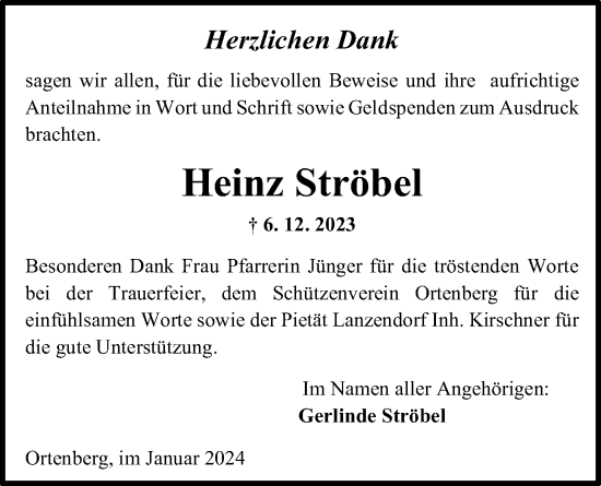 Traueranzeige von Heinz Ströbel von Kreis-Anzeiger