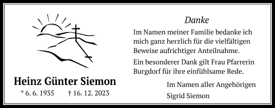 Traueranzeige von Heinz Günter Siemon von Wetterauer Zeitung