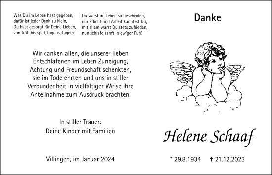 Traueranzeige von Helene Schaaf von Licher Wochenblatt