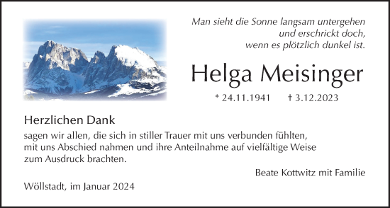 Traueranzeige von Helga Meisinger von Wetterauer Zeitung
