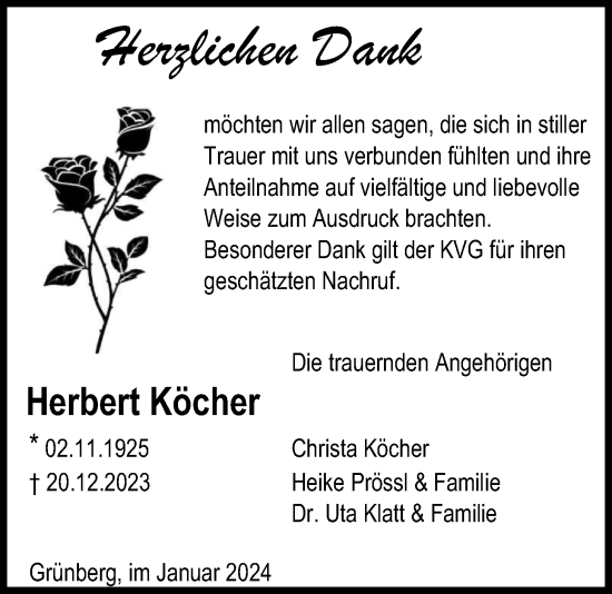 Traueranzeige von Herbert Köcher von Heimatzeitung Grünberg + Laubach