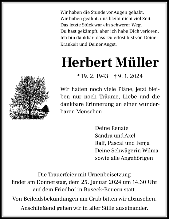 Traueranzeige von Herbert Müller von Giessener Allgemeine, Alsfelder Allgemeine, Giessener Anzeiger