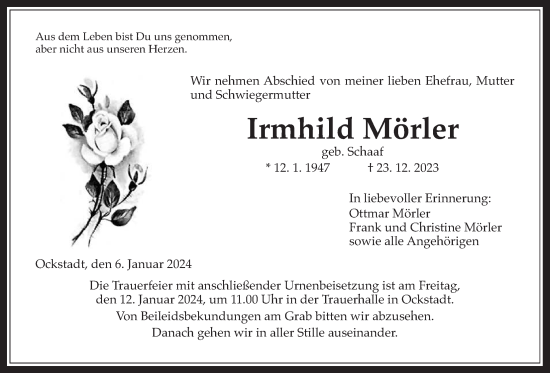 Traueranzeige von Irmhild Mörler von Wetterauer Zeitung