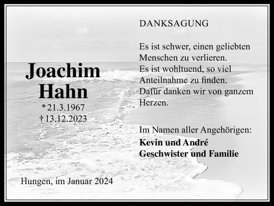 Traueranzeige von Joachim Hahn von Licher Wochenblatt, Licher Wochenblatt