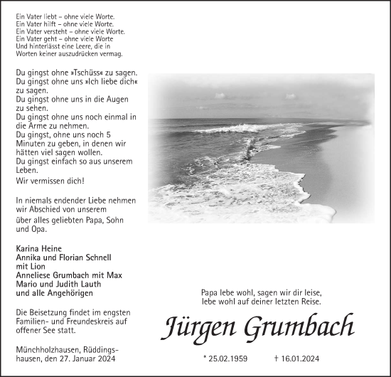 Traueranzeige von Jürgen Grumbach von Giessener Allgemeine, Alsfelder Allgemeine