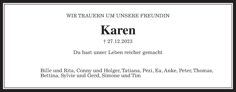  Traueranzeige für Karen Werner vom 06.01.2024 aus Giessener Allgemeine, Alsfelder Allgemeine
